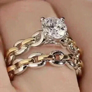 Shiny Princess Cut Diamond Lovely Wedding Couple Ring, GPMB1423